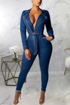 Fashion Casual Solid With Belt V Neck Skinny Jumpsuits