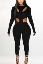 Fashion Solid Hollowed Out O Neck Jumpsuits