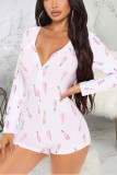 Sexy Print Buttons V Neck Loose Rompers