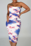 Sexy Patchwork Tie-dye Strapless Pencil Skirt Dresses