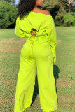 Fashion Casual Solid Basic Oblique Collar Long Sleeve Regular Sleeve Regular Two Pieces