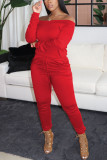 Sweet Solid With Belt Bateau Neck Straight Jumpsuits