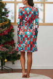 Casual Print Patchwork O Neck A Line Dresses