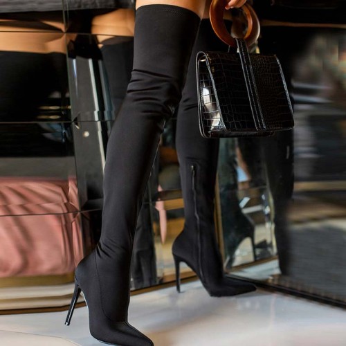 Fashion Solid Color Pointed Keep Warm Stiletto High Boots