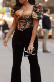 Street Patchwork Embroidered Square Collar Tops