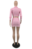Fashion Striped Patchwork Turndown Collar Long Sleeve Two Pieces