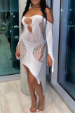 Sexy Solid Lace Mesh Off the Shoulder Pencil Skirt Dresses
