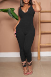 Casual Solid Patchwork U Neck Skinny Jumpsuits