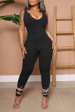 Casual Solid Patchwork U Neck Skinny Jumpsuits