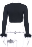 Fashion Sexy V Neck Long Sleeve Regular Sleeve Short Patchwork Tops