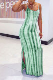 Fashion Sexy adult Green Khaki purple Dark Blue Blue and gray Off The Shoulder Sleeveless Slip Pencil Dress Ankle-Length Print Patchwork split Tie and dye Dresses