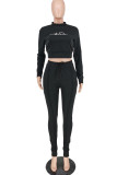Fashion Casual Adult Embroidery Embroidered O Neck Long Sleeve Regular Sleeve Short Two Pieces