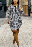 Fashion Casual Regular Sleeve Long Sleeve O Neck A Line Knee Length Print Dresses