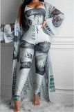 Milk Silk Fashion Casual Print Three-Piece Suits pencil Long Sleeve Two Pieces