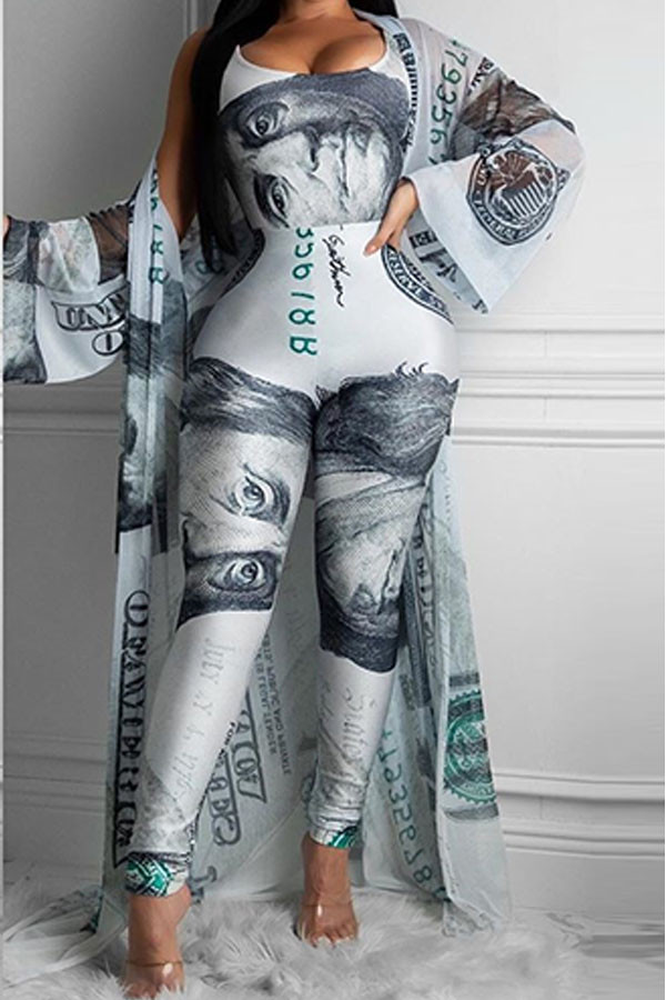 Milk Silk Fashion Casual Print Three-Piece Suits pencil Long Sleeve Two Pieces