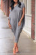 Fashion Casual Grey One Shoulder Short Sleeves O neck Straight Mid-Calf Solid Dresses