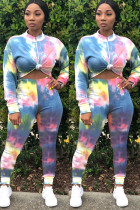 knit Sexy Print Tie Dye pencil Long Sleeve Two Pieces