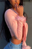 Fashion Sexy V Neck Long Sleeve Regular Sleeve Short Patchwork Tops