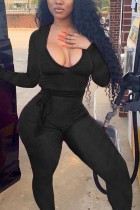 Sexy street Solid Long Sleeve O Neck Jumpsuits