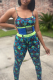 Fashion Casual Sportswear Sleeveless U Neck Spaghetti Strap Regular Print Two Pieces
