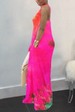 OL Orange Yellow rose red Sleeveless Slip A-Line Floor-Length Print Tie and dye Dresses