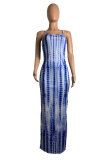 Fashion Sexy adult Green Khaki purple Dark Blue Blue and gray Off The Shoulder Sleeveless Slip Pencil Dress Ankle-Length Print Patchwork split Tie and dye Dresses