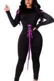 Sexy Twilled Satin Solid Frenulum O Neck Skinny Jumpsuits