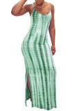 Fashion Sexy adult Green Khaki purple Dark Blue Blue and gray Off The Shoulder Sleeveless Slip Pencil Dress Ankle-Length Print Patchwork split Tie and dye Dresses