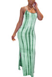 Fashion Sexy adult Green Khaki purple Dark Blue Blue and gray Off The Shoulder Sleeveless Slip Pencil Dress Ankle-Length Print Patchwork split Tie and dye Dresses
