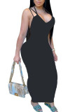 Milk. Fashion adult Ma'am OL Red Black Grey Blue Pink Yellow Light Blue Spaghetti Strap Sleeveless V Neck Pencil Dress Ankle-Length Solid backless Dresses