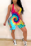 Fashion Casual Tie-dyed Sleeveless V Neck Rompers