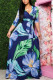 Fashion Regular Sleeve Half Sleeve V Neck Printed Dress Floor Length Print Dresses