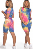 Fashion Street Print Tie Dye Two Piece Suits Straight Short Sleeve Two Pieces