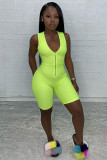 Sexy Fashion zipper Patchwork Solid Sleeveless V Neck Rompers