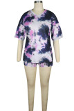 Sexy Europe and America Print Tie Dye Gradient Regular Half Sleeve Two Pieces