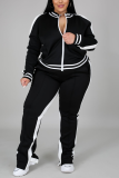Fashion Casual Sportswear Zipper Collar Long Sleeve Regular Sleeve Patchwork Plus Size Set