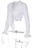 Fashion Sexy V Neck Long Sleeve Regular Sleeve Short Patchwork Tops