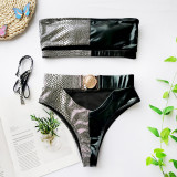 Sexy Fashion Print Stitching Bikini Set