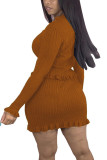Fashion Casual adult Ma'am Solid Two Piece Suits A-line skirt Long Sleeve Two Pieces
