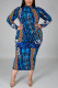 Fashion Sexy Turtleneck Long Sleeve Regular Sleeve Print Printed Dress Plus Size