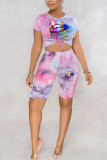 Fashion adult England Ma'am Print Tie Dye Two Piece Suits pencil Short Sleeve Two Pieces