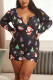 Sexy Living Knitting Character Print Buttons U Neck Plus Size 