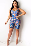 Sexy Hollow Asymmetrical Camouflage Backless Print Chemical fiber blend Sleeveless O Neck Rompers