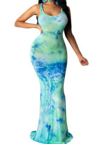 Fashion adult Ma'am Lightly cooked Blue rose red Light Green purple Dark Red Army Green Tank Sleeveless O neck Mermaid Floor-Length Print Dresses