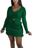 Fashion Casual adult Ma'am Solid Two Piece Suits A-line skirt Long Sleeve Two Pieces