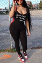 Sexy Letter Print Sling Slim Jumpsuit