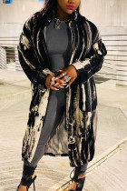Fashion Celebrities Adult Striped Print Cardigan Turndown Collar Outerwear