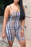 Fashion Casual Spaghetti Strap Sleeveless Spaghetti Strap Skinny Plaid Print Romper