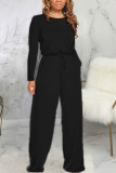 Fashion Sexy Adult Solid Draw String O Neck Loose Jumpsuits