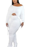 Sexy Solid Draw String Fold O Neck Long Sleeve Regular Sleeve Longer In The Rear Two Pieces